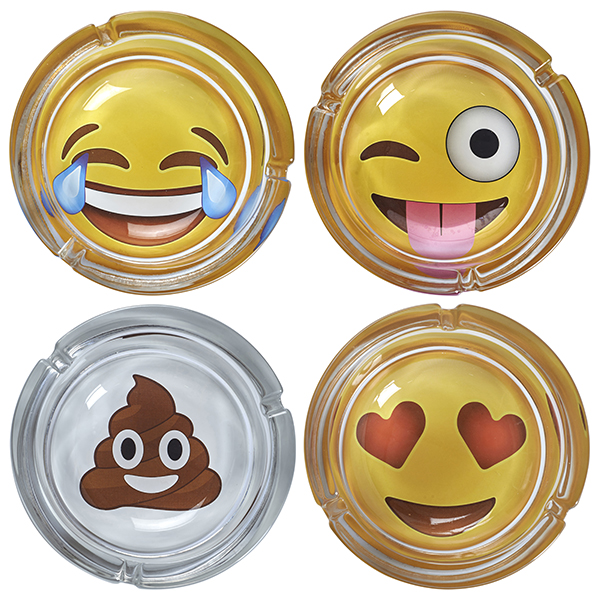 "נקרע מצחוק" - מאפרת זכוכית שולחנית סמיילי בארבעה עיצובים. 