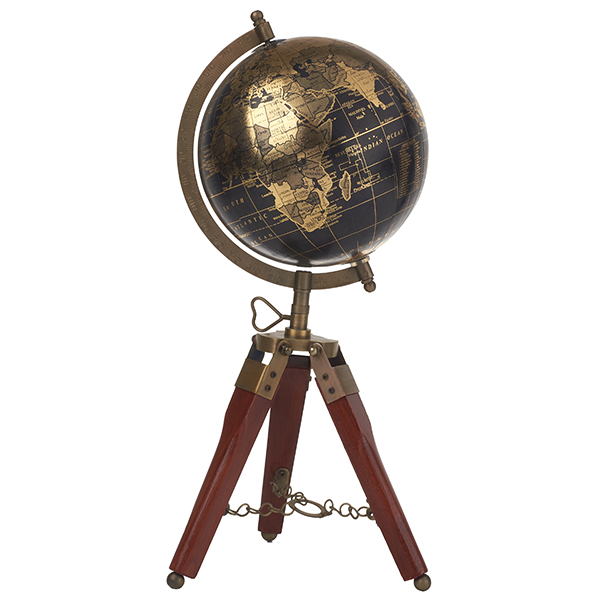 גלובוס ענתיק יוקרתי קוטר 15 ס"מ על חצובת טריפוד מעץ ונחושת 19 ס"מ. 