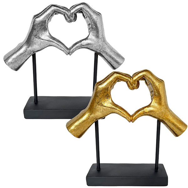 פסל אומנותי "ידי הלב" בסיס שחור, 29x27x8 ס"מ. 