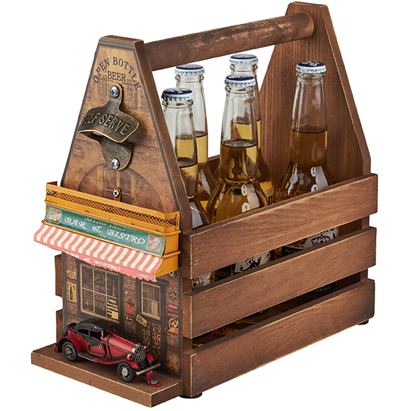 מנשא עץ לשישה בקבוקי בירה, 31 ס