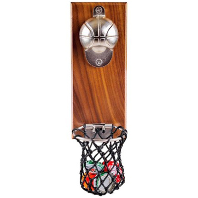 פותחן בקבוקים על לוח עץ כדורסל 21x10 ס"מ. 