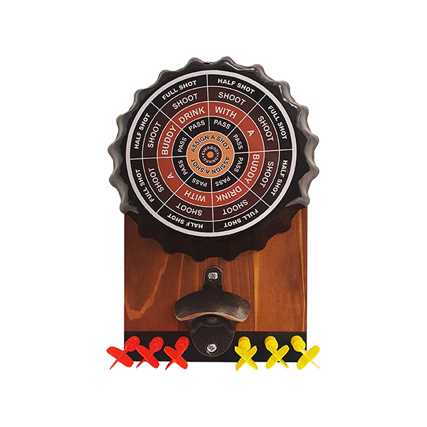 קליעה למטרה מגנטי על בסיס לוח עץ מחובר לקיר עם פותחן מובנה, 28x19 ס"מ.  