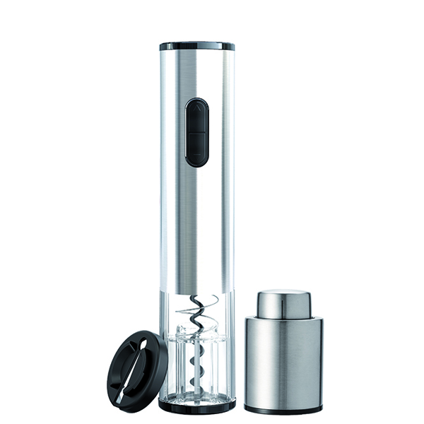 סט פותחן חשמלי נירוסטה ומשאבת וואקום לבקבוקי יין. 
גובה 23.4 ס