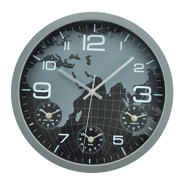 שעון קיר מפת עולם אנלוגי (מקומי + 3 ערים) קוטר 35 ס