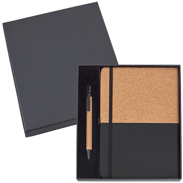 סט מחברת A5 עסקים 96 דף.   
עם עט שעם בכריכה. 
מידות מחברת: 21x15 ס