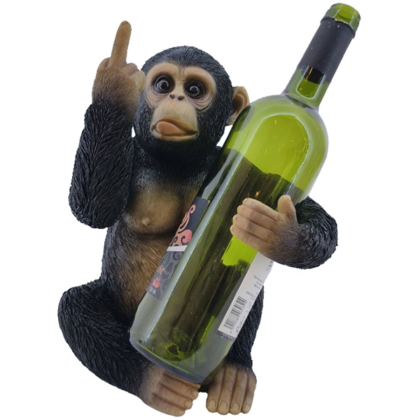 מעמד לבקבוק יין 28 ס"מ, פסל שימפנזה מחזיק בקבוק. 