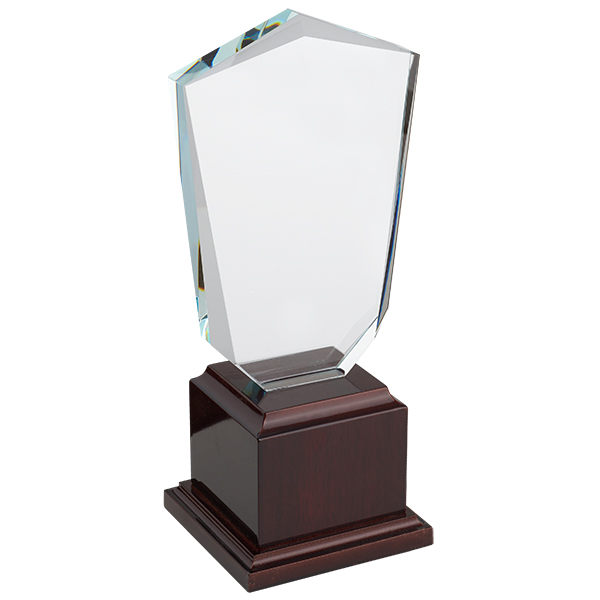 מגן הוקרה מזכוכית קריסטל עם בסיס עץ מובנה מרובע 18x12 ס