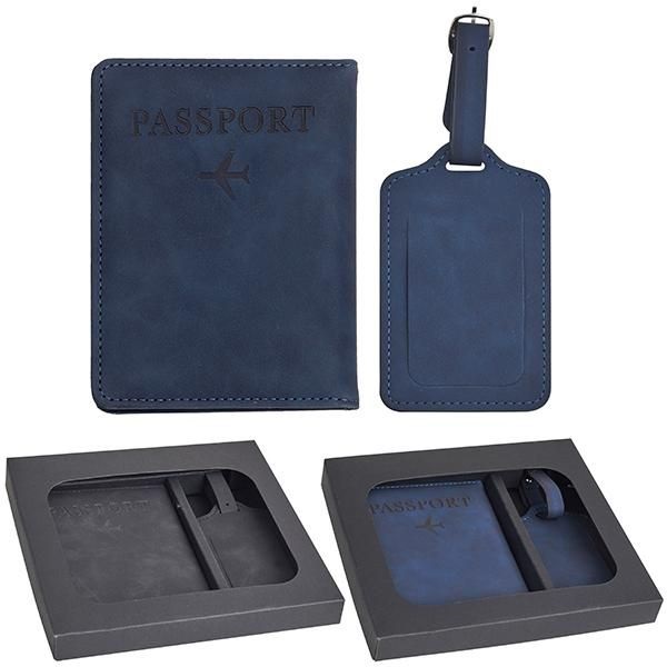 סט לנסיעות כיסוי לדרכון + תג מזוודה דמוי עור PU בגימור מט.