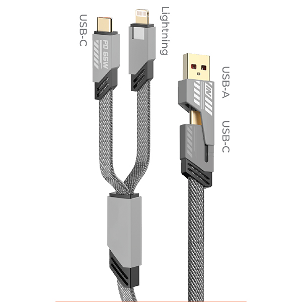 כבל טעינה 4 ב-1 מהיר במיוחד 65W/27W תואם Type-C/iOS/Android מעביר DATA במצב C-C. 