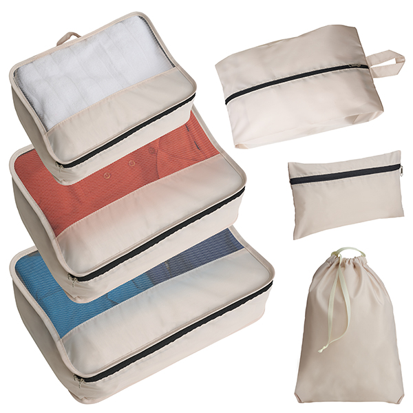 ערכת נסיעות 6 חלקים לארגון אריזה חכמה. סט ארגוניות שיהפוך את אריזת המזוודה למהירה, יעילה ומסודרת יותר.
כולל 3 תאי רשת, תא לנעליים, נרתיק לחפצים קטנים ושק לכביסה. 
תא נושם (רשת) ענק: 43x32x12 ס