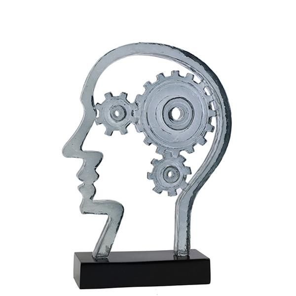 פסל אומנותי - "גלגלי המוח-ראש האדם בגימור אקריל שקוף" גובה 22 ס"מ. 