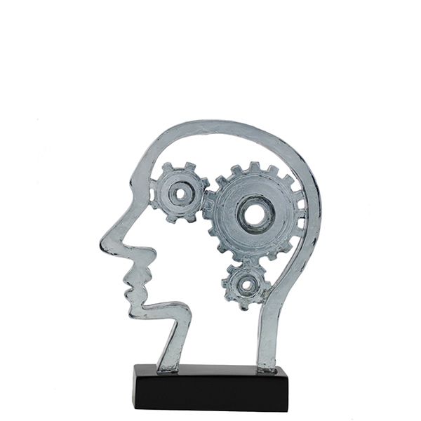 פסל אומנותי - "גלגלי המוח-ראש האדם בגימור אקריל שקוף" גובה 15 ס"מ.  