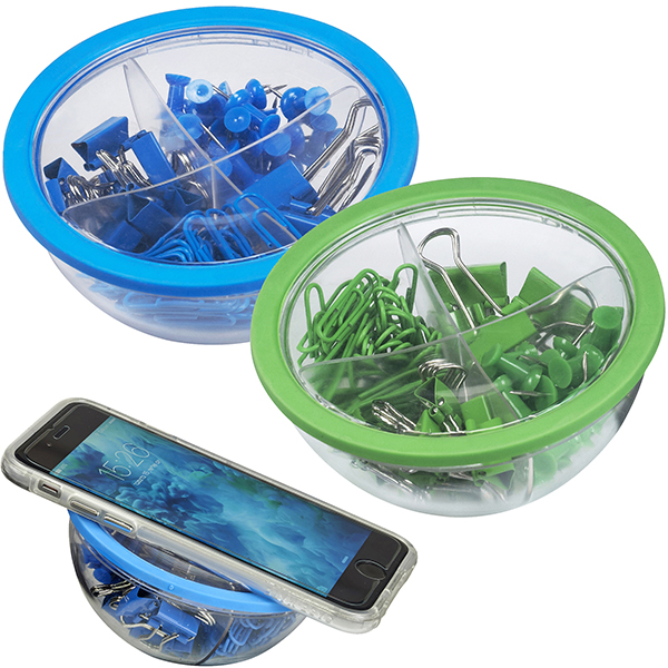 סט משרדי המשמש גם כמעמד לטלפון.