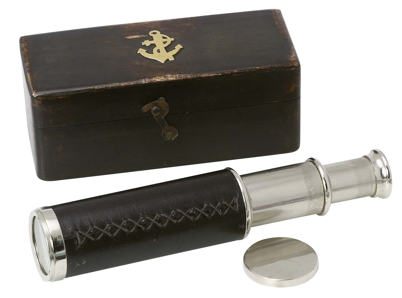 טלסקופ מתכת מצופה עור. 
מידות טלסקופ מצב סגור: 11.5 ס