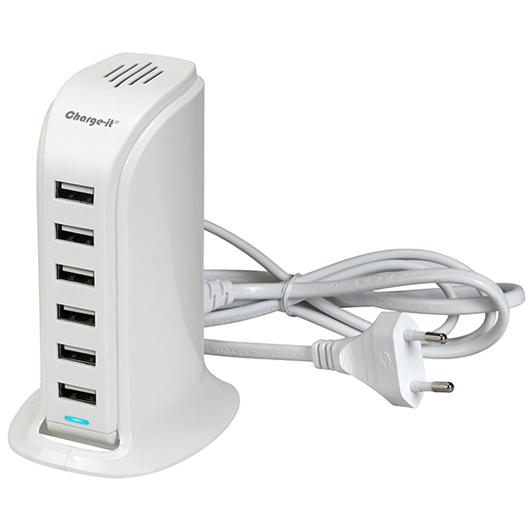 תחנת טעינה שולחנית חשמלית בעלת 6 כניסות.
שש כניסות של 2.1 אמפר וחמש נוספות של 1 אמפר. 
מגיע עם כבל הטענה חשמלי.