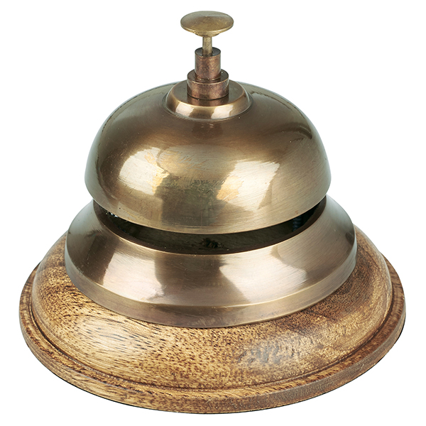 פעמון נחושת על בסיס עץ בקוטר 12.5 ס