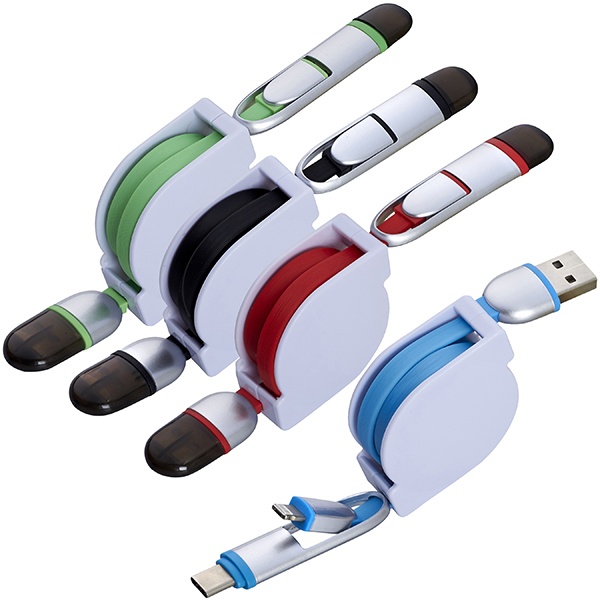 כבל USB בגלגלת להטענה והעברה דאטה, 5.5x4 ס”מ.
עם 3 חיבורים שונים Iphone, Android ו-Type-C.
אורך 1.2 מטר.
