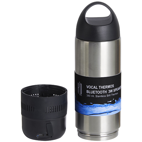 רמקול BT 3W איכותי מבית H2O משולב בטרמוס נירוסטה 380 מ