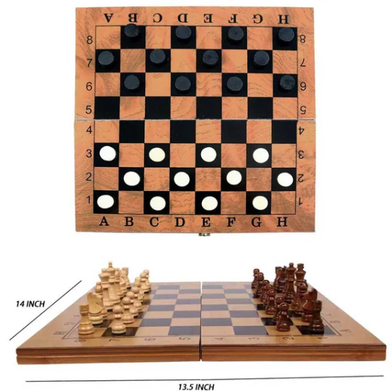 שחמט + ששבש + דמקה - 3 ב-1. 
חיילים איכותיים עשויים עץ.
לוח שחמט איכותי עשוי עץ.
סגירה מגנטית.
כולל קוביות משחק.