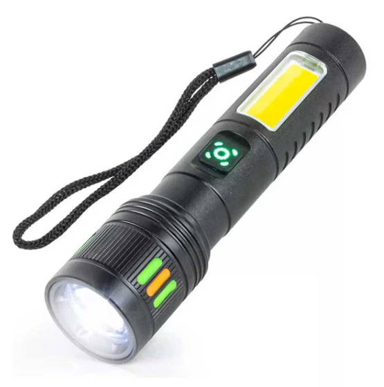 פנס נטען מקצועי עם תאורה אדומה ותאורת זום. 
פנס עוצמתי.
אפשרות לכיוון פוקוס/זום תאורה.
נטען בחיבור USB (כבל כלול). 
תאורה אדומה / אדומה מהבהבת. 
תאורת לד צדדית.
לחצן כיבוי הפעלה.
מצב SOS.
מידות: אורך: 14-15.5 ס