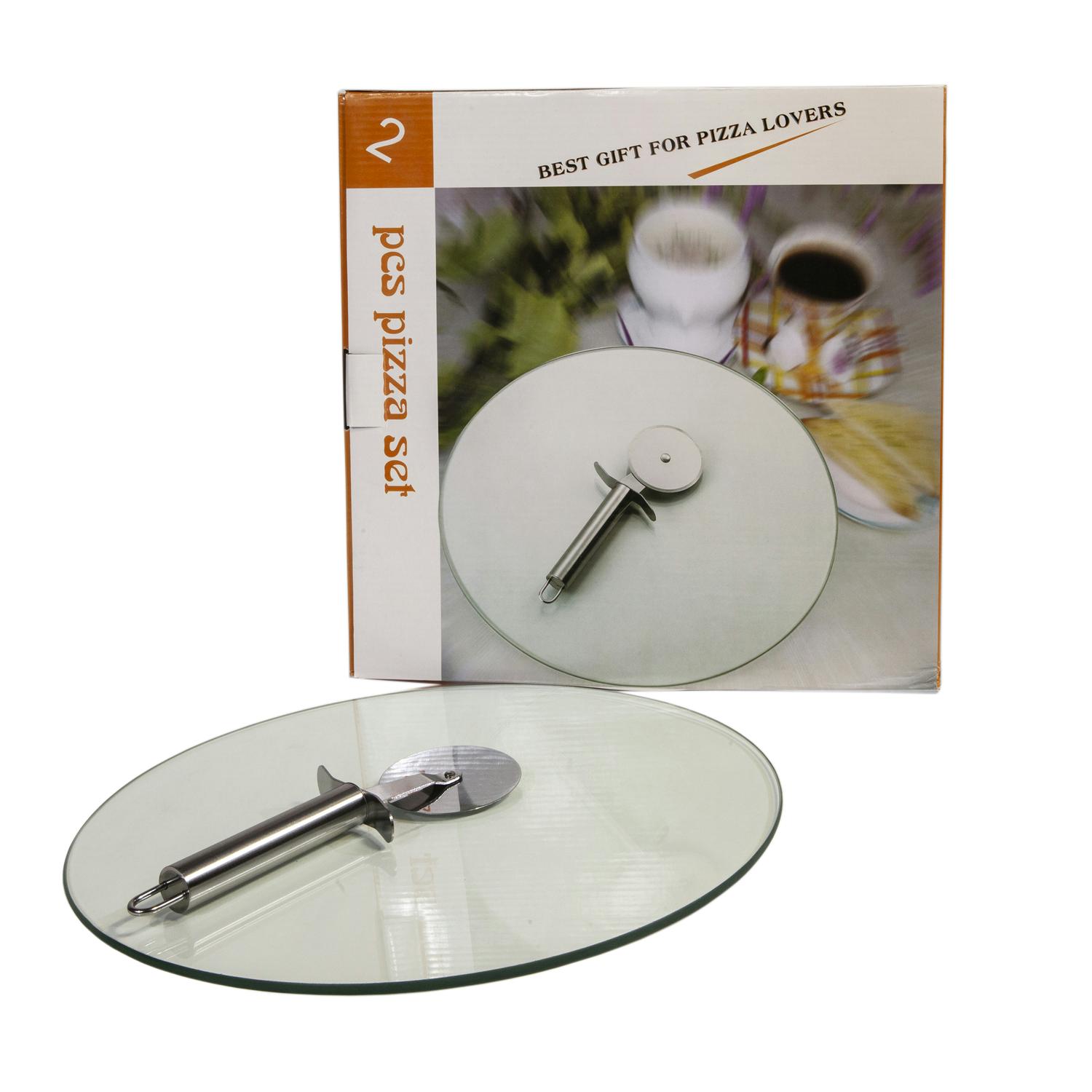 מגש זכוכית עגול וחותך פיצה/ פוקאצ