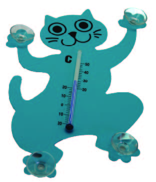 מד טמפרטורה חתול. 
הדבקה לחלון. 
מידות: 17x11.5 ס”מ.