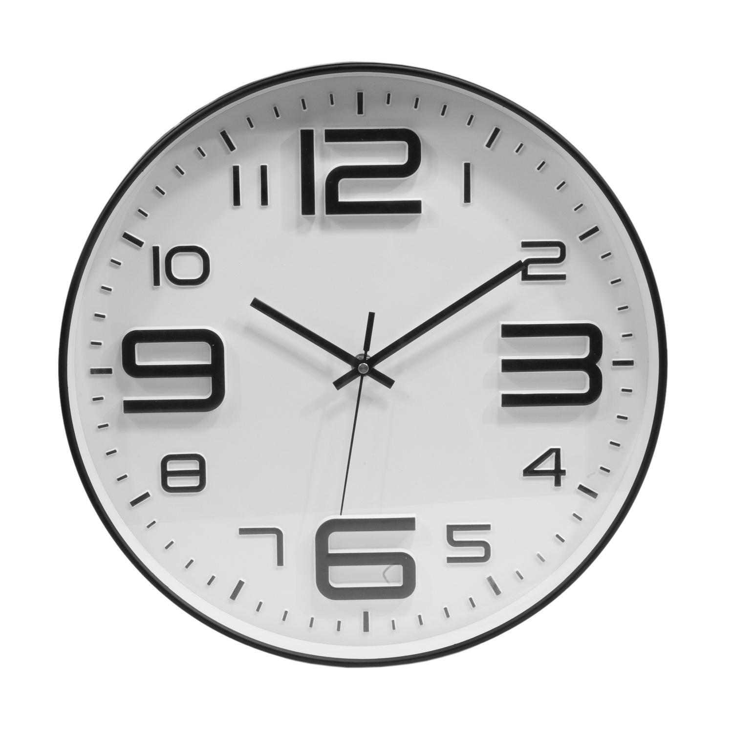 שעון קיר בעל מספרים גדולים ומנגנון שקט.
קוטר 35 ס