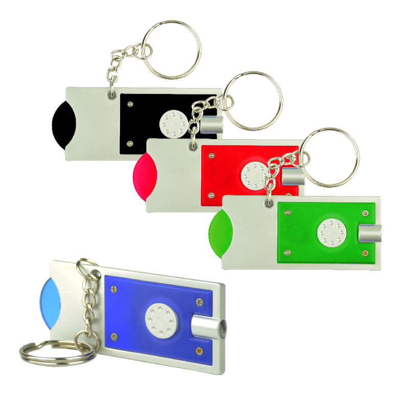 זיקס - מחזיק מפתחות פנס לד ומטבע נשלף לשחרור עגלות,
7x3 ס