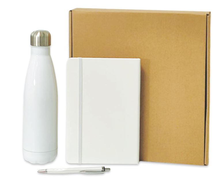 אופיס - סט מתנה מושלם הכולל: 
מחברת A5 דמוי עור, בקבוק שומר חום/קור 500 מ”ל ועט ג’ל.
