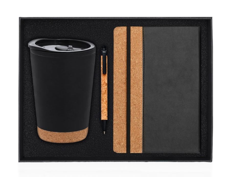 בוק - סט מתנה מושלם הכולל מחברת A5 מעוצבת בשילוב שעם, ספל תרמי מעוצב בשילוב שעם 330 מ