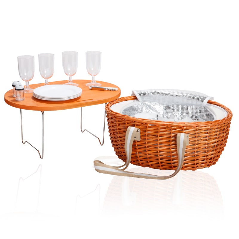 קאווה - סלסלת פיקניק מהודרת עשויה מנצרים בשילוב עץ, 45x21x34 ס