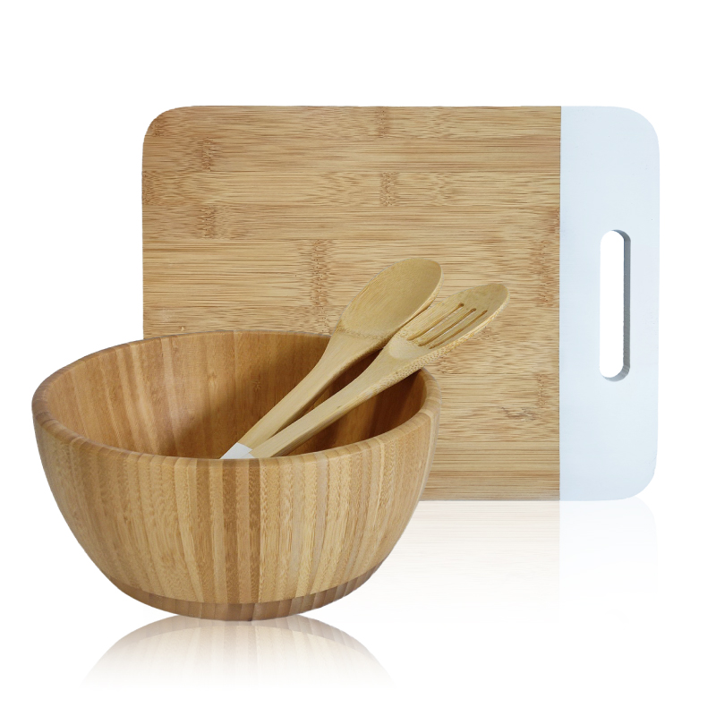 ויניגרט - סט סלט מעוצב עשוי במבו 4 חלקים: 
קערה לסלט, קרש חיתוך 33x26x1.3 ס