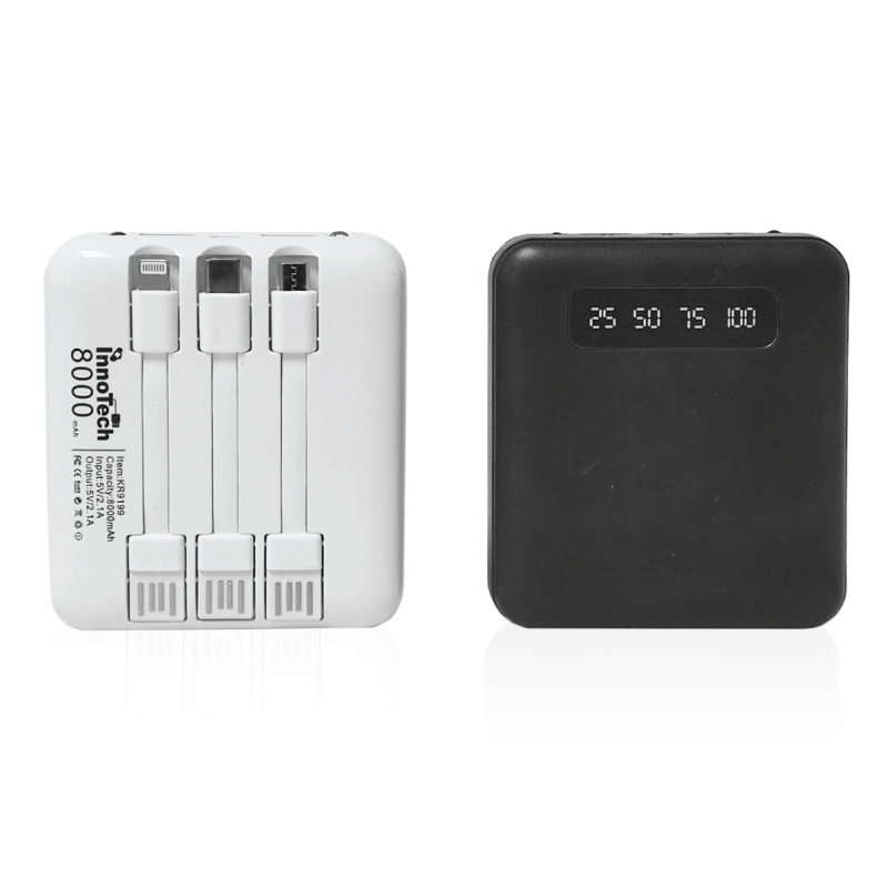 אורורה - סוללה 8,000mAh נטענת למכשירים ניידים. 
מידה: 79x89x27 ס”מ. 
כניסה 1: Micro 5V-2A
כניסה 2: Type-C 5V-2A
כניסה 3: כבל מובנה USB-A
יציאה 1: כבל מובנה Type-C 5V-2A
יציאה 2: כבל מובנה Micro 5V-2A
יציאה 3: כבל מובנה Lightening  5V-2A
יציאה 4:: כבל מובנה USB 5V-2A.
יציאה 5: USB-A.
יציאה 6: Type-C. 
תאורה: 2 נורות LED.
רצועת נשיאה.