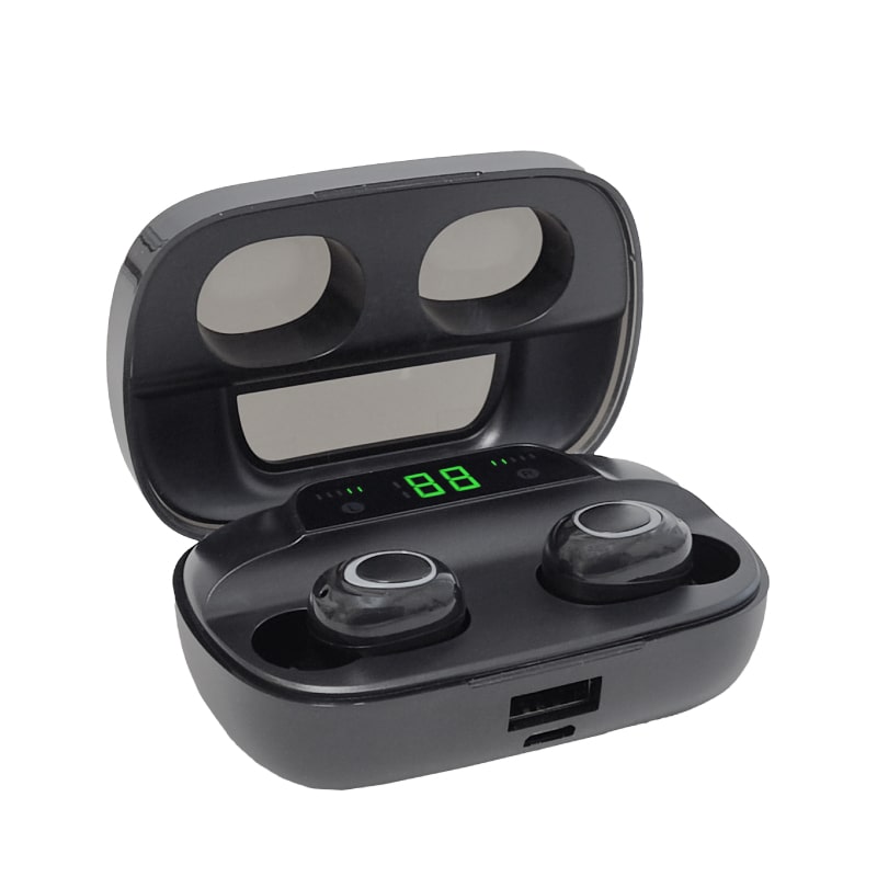 סאונד - אוזניות BT עם מארז טעינה ומסך בטכנולוגיית TWS מופעלות בקלות באמצעות Tuch. 
3x8x5.3 ס