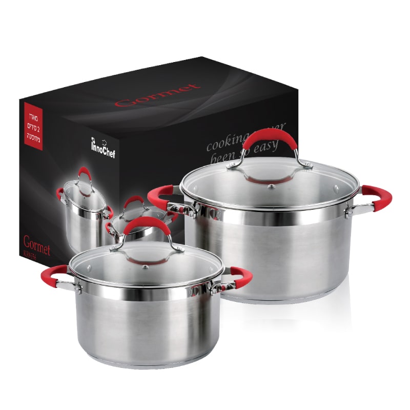 גורמה - סט סירי נירוסטה מקצועיים ואיכותיים במיוחד עשויים פלדה אלחלד משובחת הנשארת מבריקה. פנים הסיר עשוי נירוסטה מוברשת המונע הידבקות של המזון לסיר. 
מתאים לכל סוגי הכיירים כולל אינדוקציה.  ידיות ומכסה מצופים סיליקון גודל הסירים 20 ליטר, 24 ליטר.  