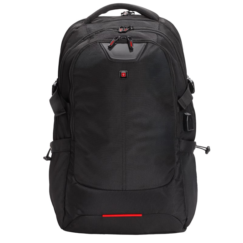 בלפורט - תיק גב למחשב העיצוב מוקפד מבית SWISS. 
עשוי בד יוקרתי 1680D. 
עם יציאת USB משולבת הטענה. 
3 תאים גדולים ו 2 תאי צד משולבים עם רשת. 
תא אחורי. 
ידית נשיאה מרופדת. 
עם רצועה מותאמת למזוודה. 
מערכת גב ורצועות נשיאה ארגונומיות לנוחות מקסימלית.  