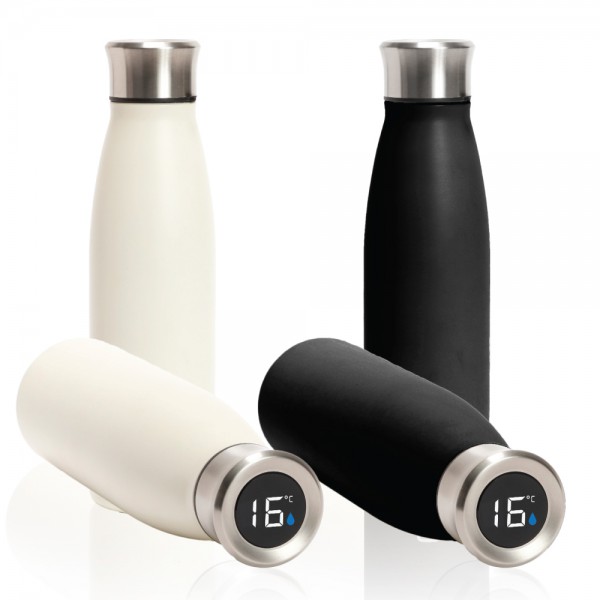 צלסיוס - בקבוק מים חכם, איכותי במיוחד מבית SWISS. שומר על חום וקור למשך זמן רב, עשוי נירוסטה. 
עם מסך מגע המראה את טמפרטורת המים בבקבוק. 
ללא צורך בהטענה. 500 מ