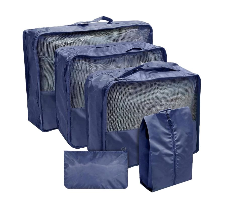 אורגנייזר - סט 5 ארגוניות למזוודה, לסידור נח וחסכון במקום. עשוי בד בשילוב רשת לאיוורור, כולל: 
תא לנעליים 26x8x39 ס
