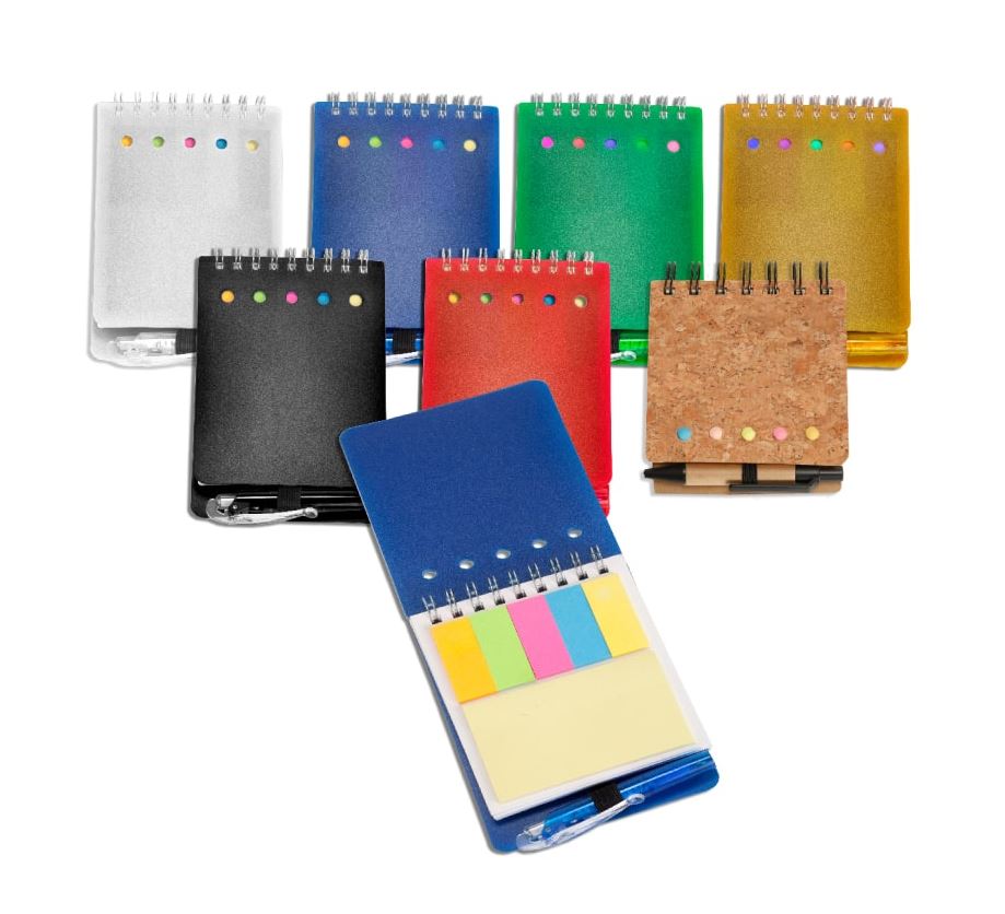 פנקס ספירלה כריכת פלסטיק קשה עם עט וניירות ממו סטיק.
מידות:
כריכה קדמית: 11x9 ס