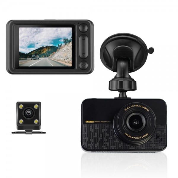 רקורד קאר - זוג מצלמות קדמית ואחורית לרכב הפועלת ומקליטה בזמן חניה. 
מסך מתכוונן בגודל 2.2 אינץ’. 
איכות צילום מצלמה קדמית HD, מצלמה אחורית VGA. חיישן בעל רגישות מורחבת גבוהה עד 0801 ISO המאפשרת צילומי לילה מוארים. 
מצב חנייה - צילום בעת זיהוי תנועה בחנייה (דורש מתח קבוע).
זויות צילום רחבות - קדמית 145 מעלות, אחורית 140 מעלות.
סוללת ליתיום איכותית מובנית.
כולל כבל USB להטענה.
נצמדת לשמשה באמצעות תושבת חזקה.
תומך בכרטיס זיכרון Micro SD עד 32GB.