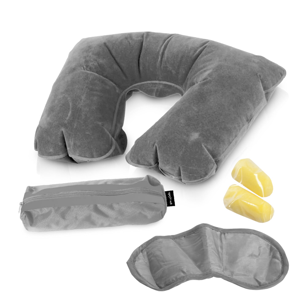 אטמוספירה - סט טיסה מושלם 18x9 ס”מ, הכולל כרית מתנפחת לצוואר, כיסוי עיניים, אטמי אוזניים. 

