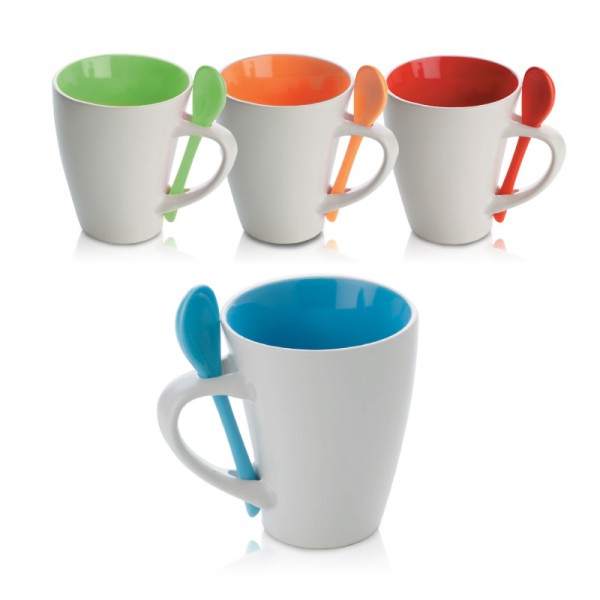 ארומה - ספל קרמיקה מעוצב עם כפית, 300 מ