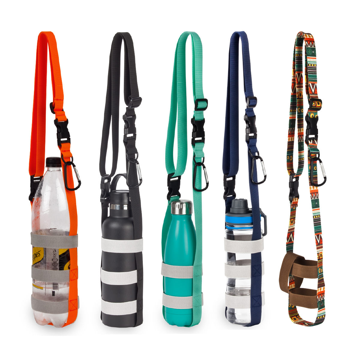 אפיק - רצועת נשיאה לבקבוקי שתיה.
פטנט פשוט ונוח לבקבוקים וטרמוסים.
מתאים לבקבוקים מנפח 0.5 ליטר עד 1.50 ליטר.
רצועה ניתנת להארכה והתאמה.
טבעת מתכת לחיבור מפתחות, טלפון, ארנק.