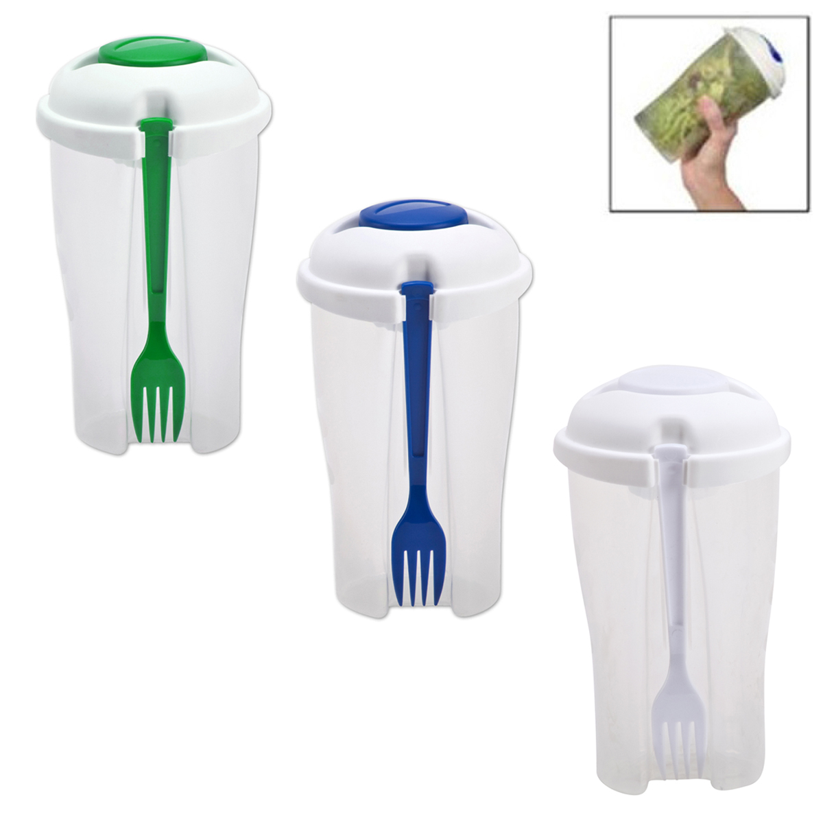 מיכל סלט TO GO.
מיכל שקוף רב פעמי וקל לנשיאה עם מכסה אטום, מזלג תואם ותא קטן לרוטב.
הפתרון המושלם לסלט טרי מחוץ לבית.