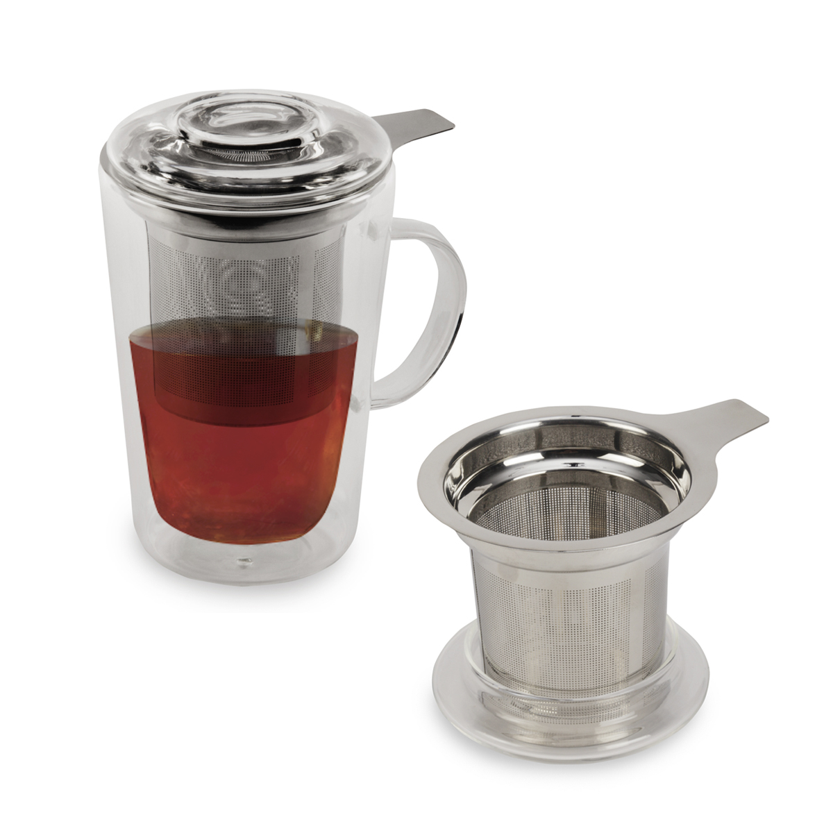 לאוס - ספל שתיה 610 מ”ל, מזכוכית כפולה בורוסיליקט.
מסננת חליטה מנירוסטה מתאימה למזון.
מכסה ותחתית מזכוכית.
