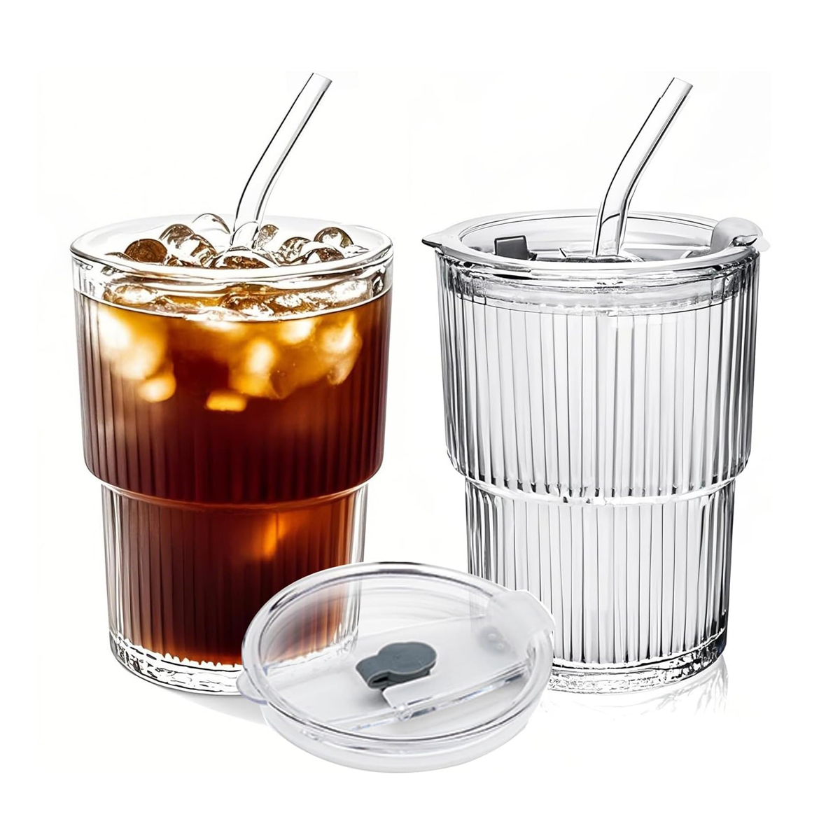 קאפלה - כוס זכוכית בעיצוב רטרו, נפח 400 מ”ל .
מכסה פלסטיק לשתייה חמה/קרה.
קש זכוכית.