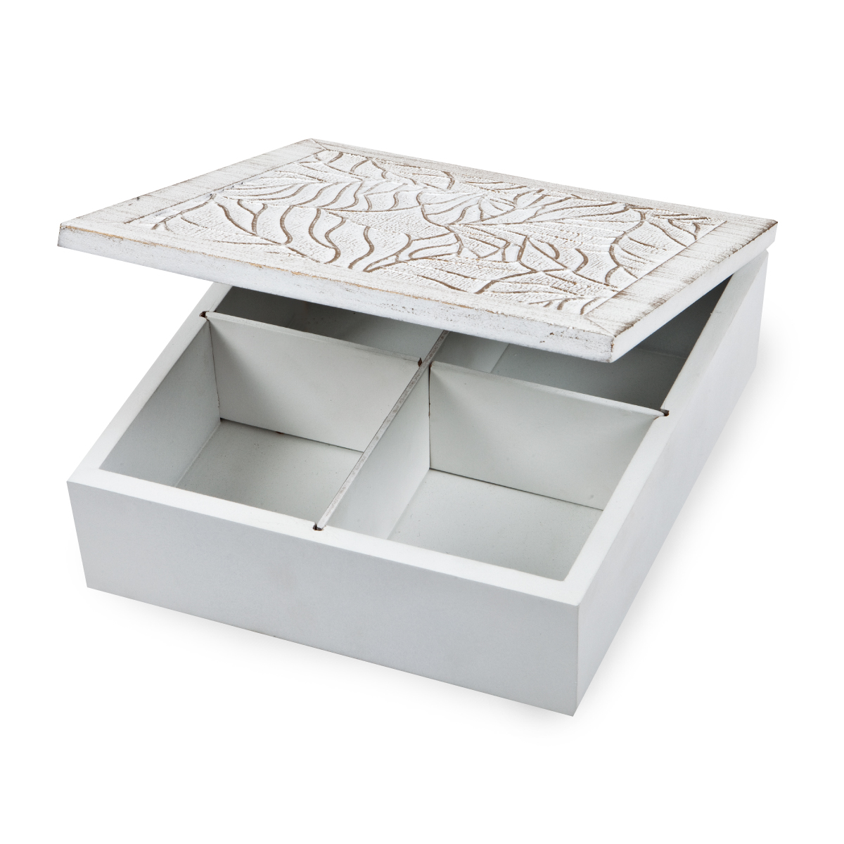 ערבסק - קופסת עץ עם עיטורים MDF. חלוקה פנימית ל 4 תאים. 
מידות: 18×18×.6 ס