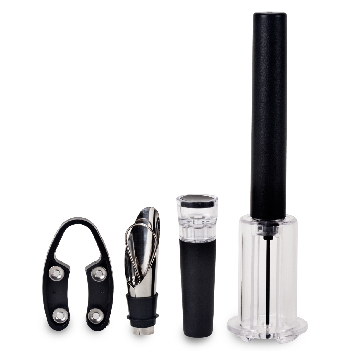 סוביניון - סט יין בעיצוב אלגנטי הכולל פותחן יין פנאומטי  פועל על בסיס לחץ אוויר לפתיחה מהירה וקלה של הבקבוק ללא מאמץ, חותך קפסולות, פיית מזיגה ומשאבה וואקום לשמירה על היין.