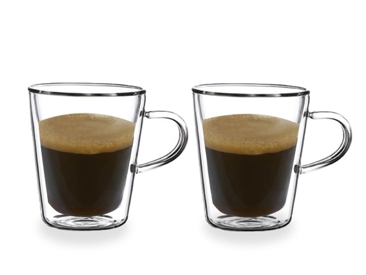 הונדורס - זוג כוסות זכוכית עם ידית. 150 מ”ל.
דופן כפולה לבידוד המשקה.
סטנדרט איכות גבוה. 
הכוס עמידה לשימוש במדיח.
עיצוב מהודר וקלאסי. 
