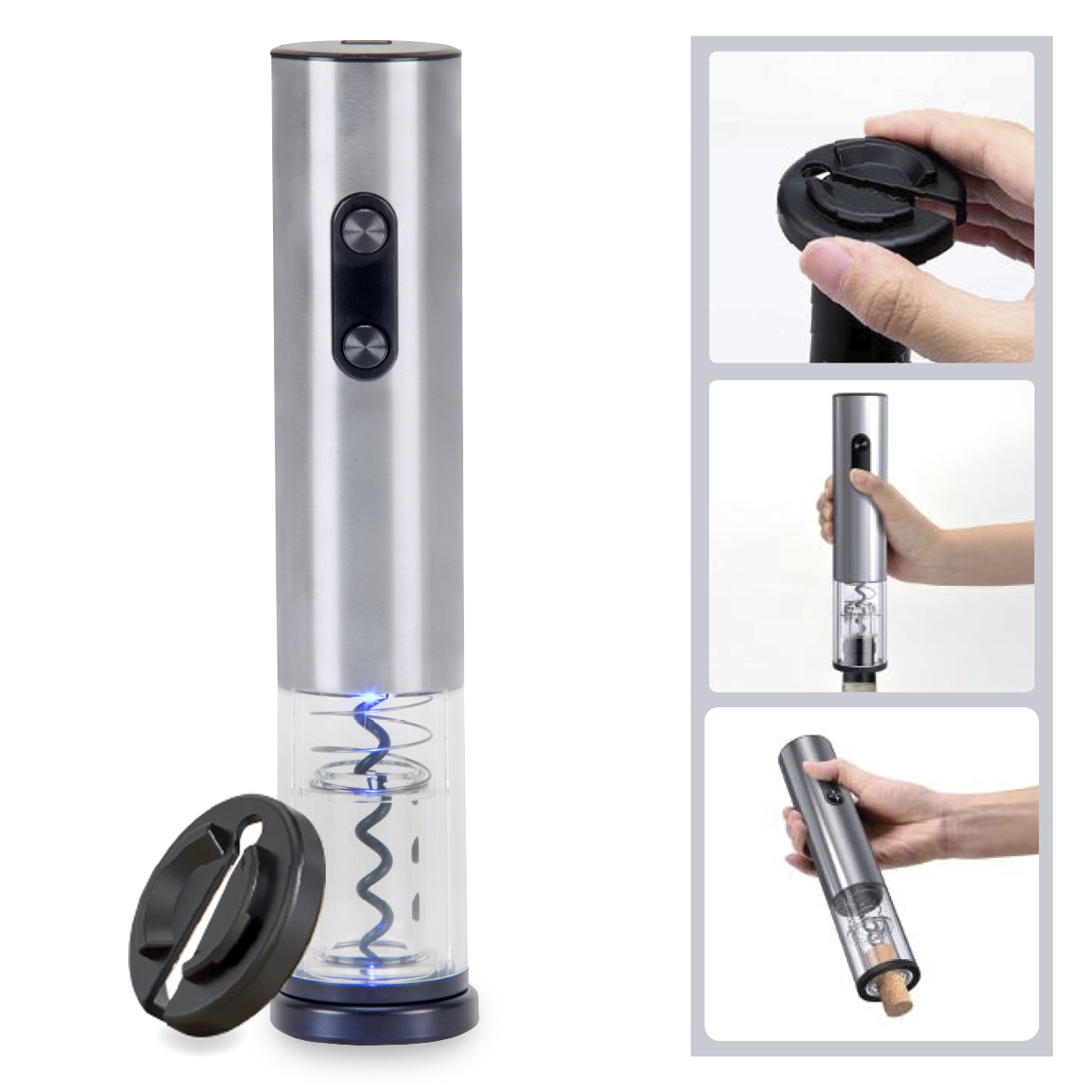 שרדונה - פותחן חשמלי לבקבוקי יין.
גימור מתכת.
תאורת LED.
4 סוללות AA (לא כלול).
הפעלה קלה ומהירה.